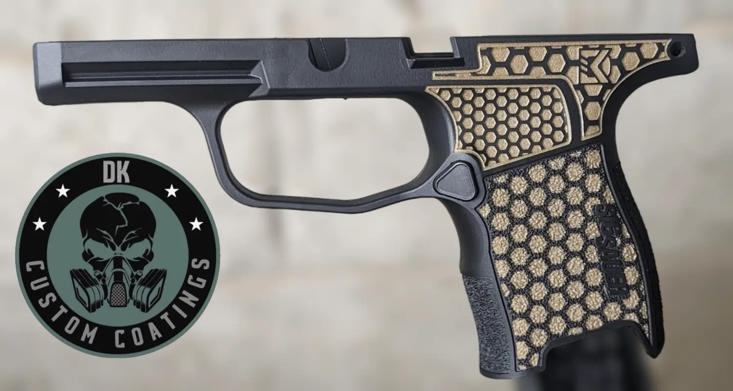 4169230391 - DK Custom Coatings LLC Photo of Sig P365 Grip Module TAN – Black Cerakote – DK’s Hexagon Laser Stippling