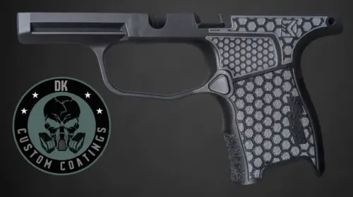 Photo of Sig P365 Grip Module GRAY – Black Cerakote – DK’s Hexagon Laser Stippling