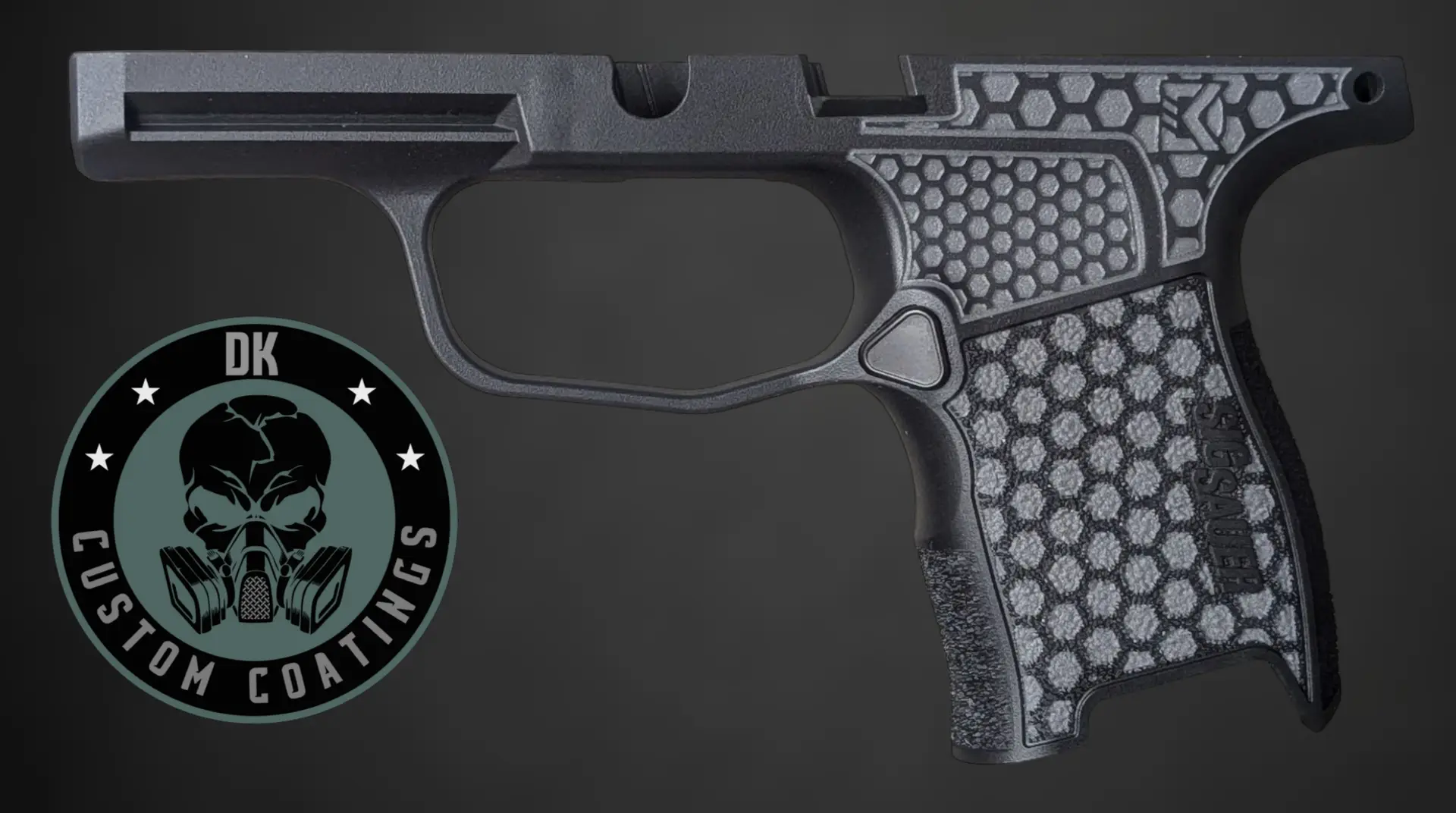 1000003749 - DK Custom Coatings LLC Photo of Sig P365 Grip Module GRAY – Black Cerakote – DK’s Hexagon Laser Stippling