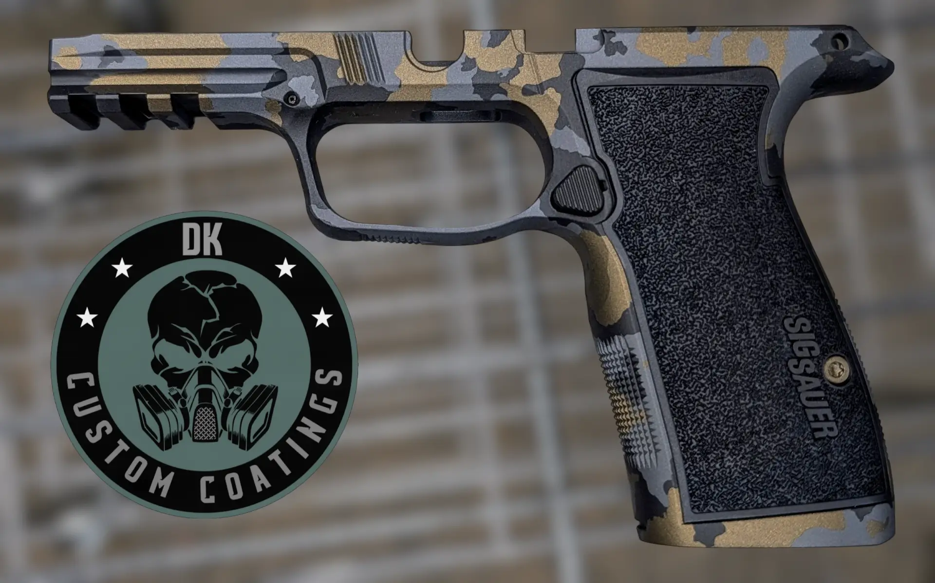 AXGPOSEIDON - DK Custom Coatings LLC Photo of Sig Sauer P365-AXG Aluminum Grip Module coated in our proprietary DK Rogue Camo – Poseidon