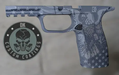 Photo of Sig Sauer P365 X-Macro Module with DK’s Freedom Eagle and Stars and Gray Cerakote