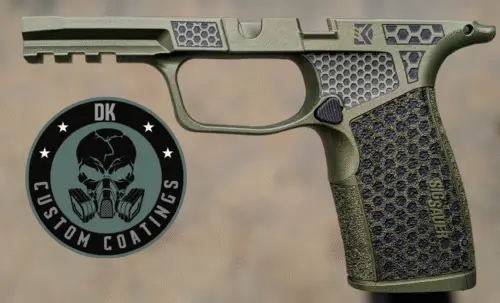 Photo of Sig Sauer P365 X Macro Grip Module – DK’s Custom Dark Green Anodized Mix Cerakote – DK’s Hexagon Laser Stippling