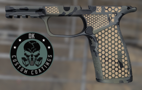 Photo of Sig Sauer TAN P365 X-Macro Module with Multicam Black – DK’s Hexagon Laser Stippling