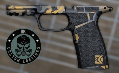 Photo of Sig Sauer P365 X Macro Grip Module – DK’s Gold Camo – Four Sided Laser Stippling