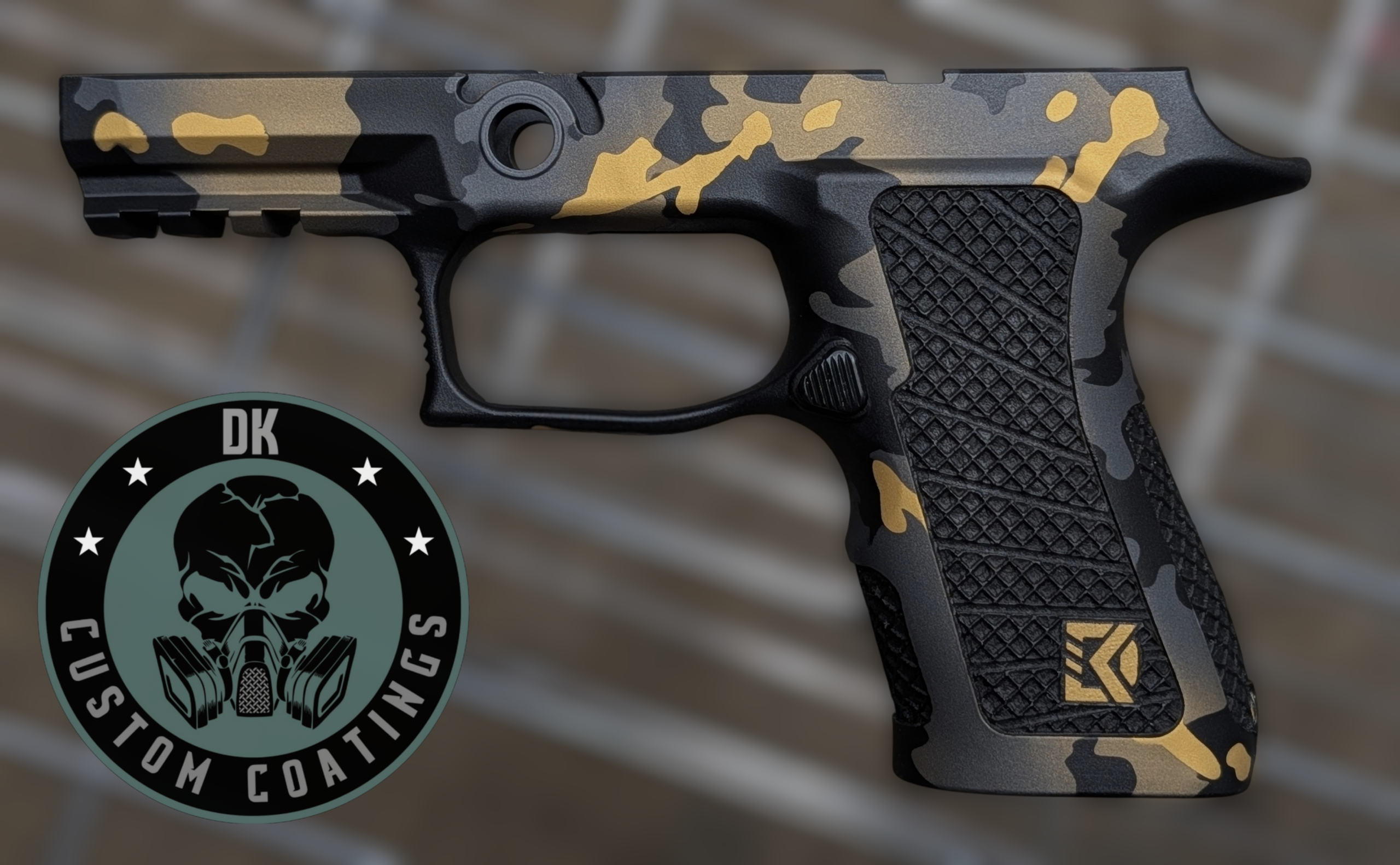 Sig Sauer P320 X Carry Grip Module – DK’s Gold Camo – Four Sided Laser Stippling