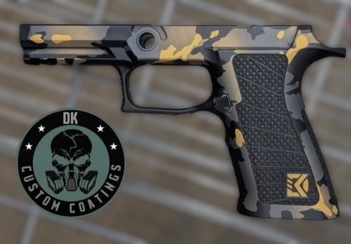 Photo of Sig Sauer P320 X Compact Grip Module – DK’s Gold Camo – Four Sided Laser Stippling