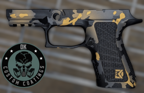 Photo of Sig Sauer P320 X Compact Grip Module – DK’s Gold Camo – Four Sided Mesh Laser Stippling