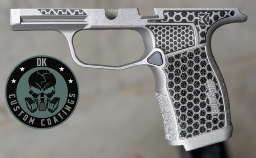 Photo of Sig P365 XL/X Grip Module- Gun Metal Grey – DK’s Hexagon Laser Stippling