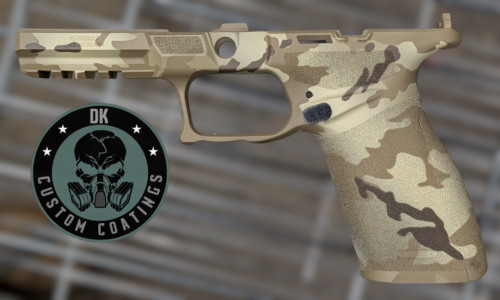 Photo of Springfield Echelon Full Size Grip Module coated in DK’s Arid Camo Cerakote
