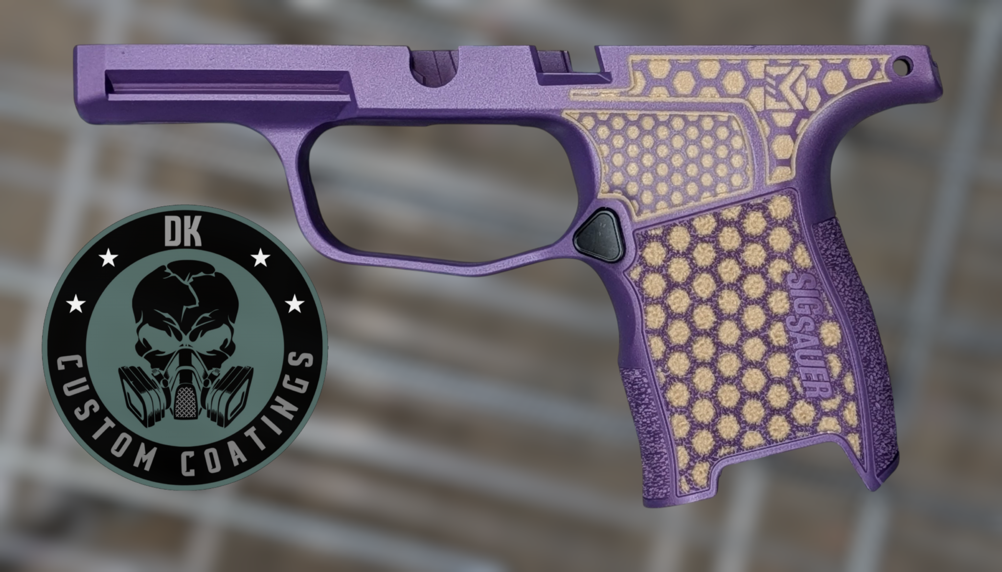 Sig P365 Grip Module TAN – DK’s Custom Mixed Purple Reign- Peanut Butter & Jelly Edition With DK’s Hexagon Laser Stippling