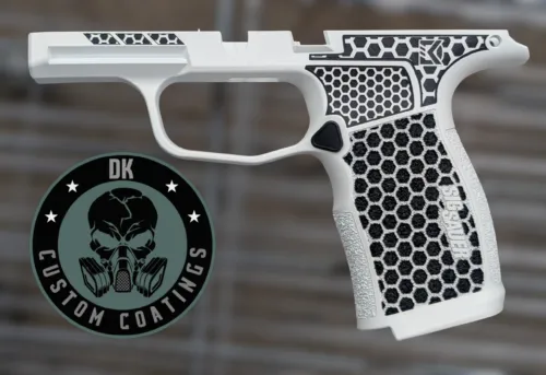 12919 - DK Custom Coatings LLC Photo of Sig P365 XL/X Grip Module- White – DK’s Hexagon Laser Stippling