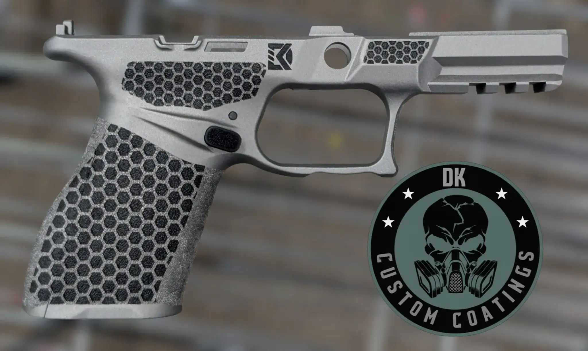 13990 - DK Custom Coatings LLC Photo of Springfield Echelon 4.0C Compact Size Grip Module coated in Gun Metal Gray with DK’s Hexagon Laser Stippling